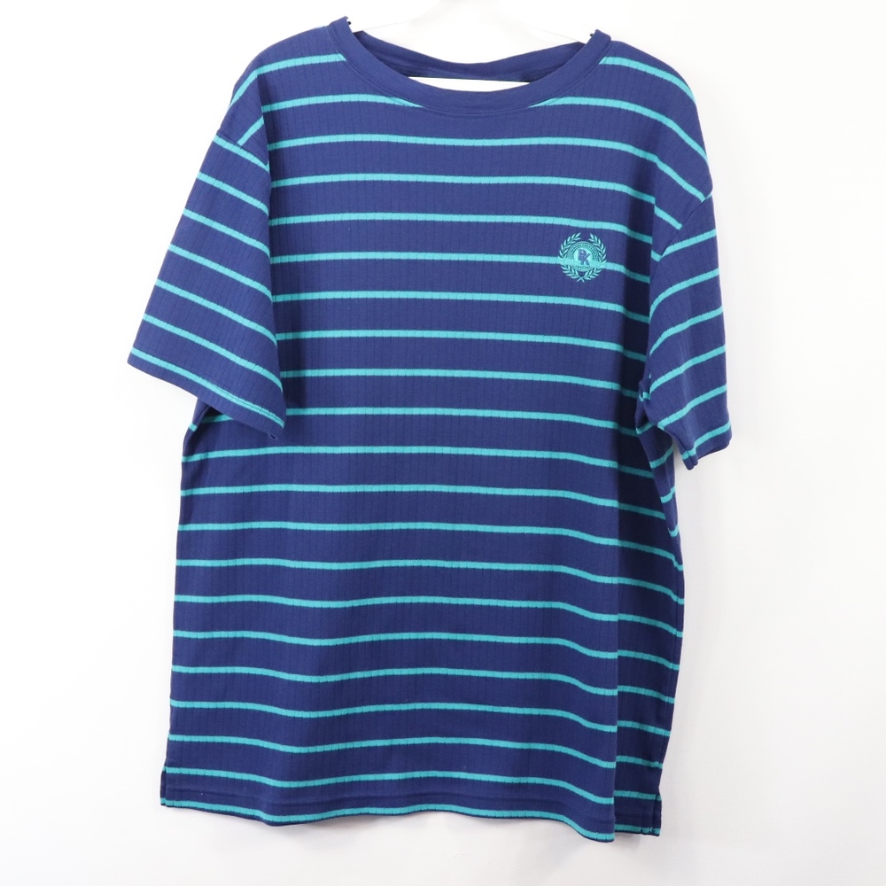 90s Mens Medium Striped Short Sleeve T Shirt Blue